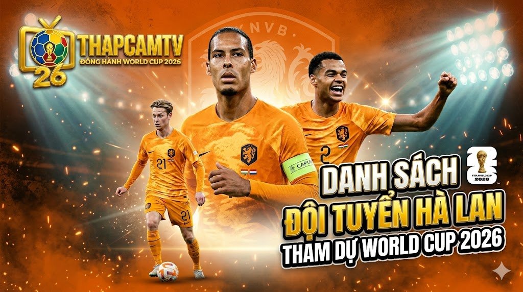 Ảnh đại diện danh sách đội tuyển Hà Lan tham dự World Cup 2026 với các ngôi sao Virgil van Dijk, Cody Gakpo và Frenkie de Jong, cập nhật bởi Thapcamtv.