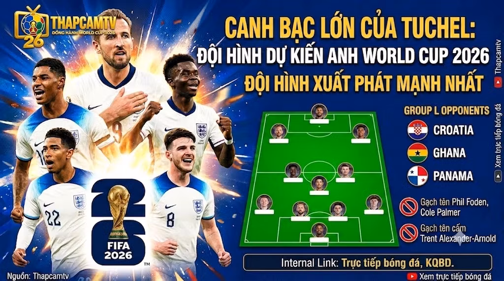 Đội Hình Anh World Cup 2026: Danh Sách 26 Cầu Thủ & Chiến Thuật Tuchel