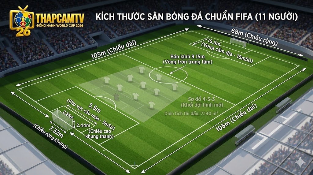 Kích Thước Sân Bóng Đá Chuẩn 11, 7, 5 Người (Quy Định FIFA)