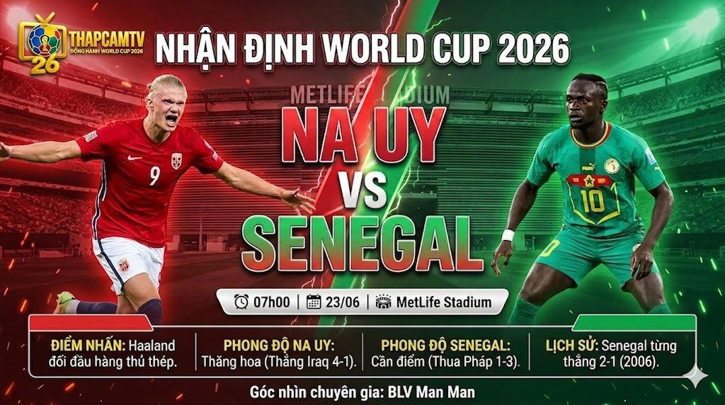 Nhận định bóng đá Na Uy vs Senegal bảng I World Cup 2026 trên ThapcamTV