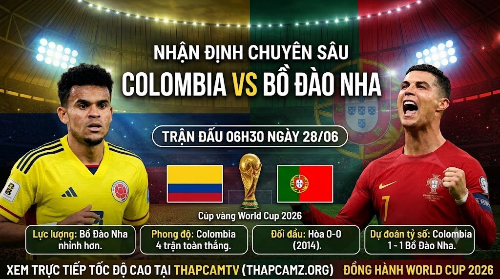 Nhận định trực tiếp trận Colombia vs Bồ Đào Nha tại vòng bảng World Cup 2026 cùng BLV Man Man trên hệ thống ThapcamTV.
