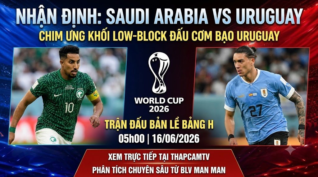 Nhận định bóng đá Saudi Arabia vs Uruguay bảng H World Cup 2026 chi tiết cùng chuyên gia BLV Man Man trên ThapcamTV.