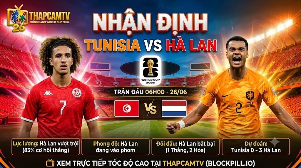 Hình ảnh nhận định trận đấu Tunisia vs Hà Lan tại bảng F World Cup 2026 cùng chuyên gia Thapcamtv.