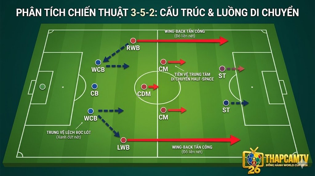 Phân Tích Chiến Thuật 3-5-2: Khái Niệm, Lịch Sử & Vận Hành Khối Đội Hình