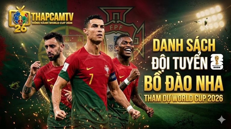 Ảnh đại diện bài viết về đội hình Bồ Đào Nha World Cup 2026 với Cristiano Ronaldo, Bruno Fernandes và Rafael Leão, Thapcamtv.