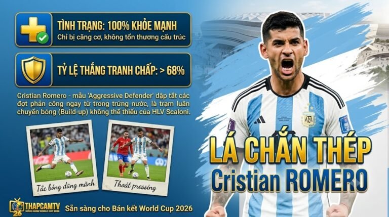Trung vệ Cristian Romero hoàn toàn khỏe mạnh, trở lại hàng thủ đội hình tuyển Argentina chuẩn bị cho bán kết World Cup 2026 - Cập nhật từ Thapcamtv.