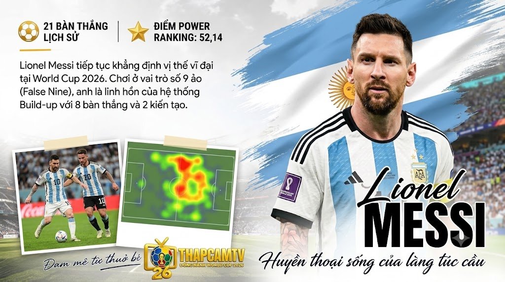 Phân tích chiến thuật Lionel Messi trong vai trò số 9 ảo tại World Cup 2026 với 21 bàn thắng lịch sử cùng hệ thống Build-up, cập nhật bởi Thapcamtv.