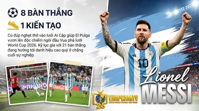 Lionel Messi ăn mừng bàn thắng, độc chiếm ngôi đầu danh sách Vua phá lưới World Cup 2026 với 8 pha lập công - Cập nhật tại Thapcamtv.