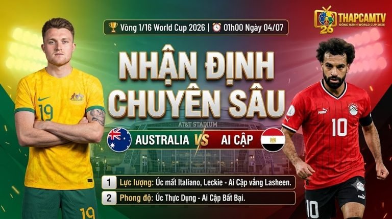 Nhận định chuyên sâu trận đấu giữa Australia và Ai Cập vòng 1/16 World Cup 2026 trên Thapcamtv.