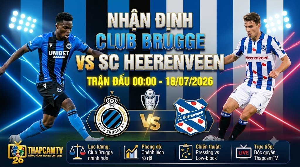 Nhận định bóng đá Club Brugge vs SC Heerenveen lúc 00:00 ngày 18/07/2026 cùng BLV Man Man trên nền tảng ThapcamTV.