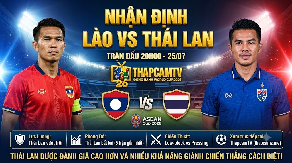 Nhận định bóng đá trận Lào vs Thái Lan tại vòng bảng ASEAN Cup 2026 trên ThapcamTV.