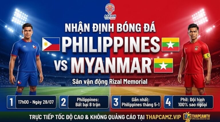 Ảnh bìa nhận định bóng đá trận Philippines vs Myanmar lúc 17h00 ngày 28/07 vòng bảng ASEAN Cup 2026 trên sân Rizal Memorial, cập nhật bởi ThapcamTV.